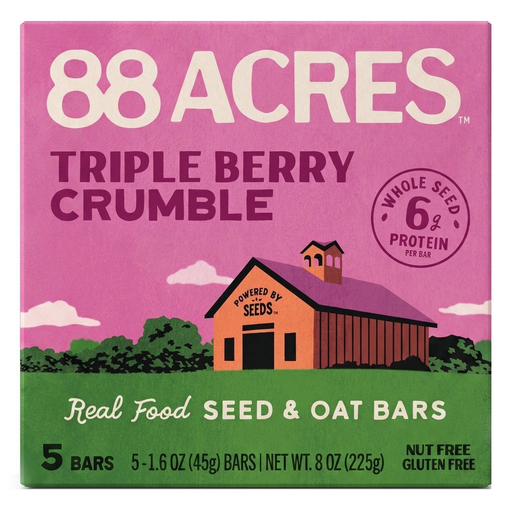 88 Acre Triple Berry Seed & Oat Granola Bars - 6g Protein - 8oz/5ct