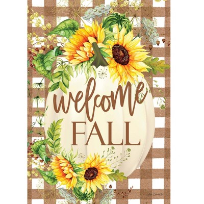 Scarecrow on Bale of Hay Sunflowers Appliqued Fall Garden Flag 12 X 18  2 Sides 