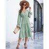 BLUEMING Womens V Neck Long Sleeve Peasant Dress Poet Sleeve Dress Surplice Shirred Waist Tiered Womens Fall Fashion, Grass green - XL - 4 of 4