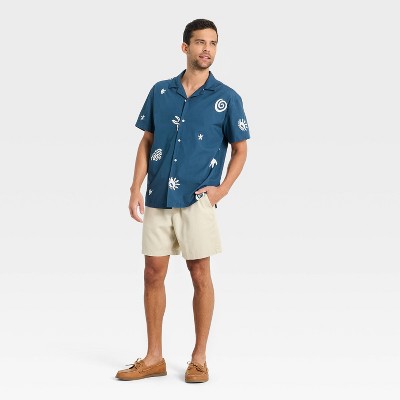 Мужские рубашки Goodfellow & Co Men's Vacay Camp Shirt - Goodfellow & Co™ Navy Blue M — фото 3