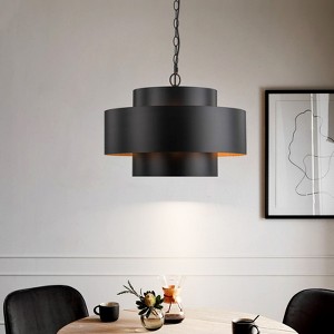 Rennnsan Wynleyne 19"W 7-Light Drum Gold Foile Industrial Dimmable Chandelier in Black - 1 of 4