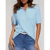 BLUEMING Elegant Women's V Neck Lapel Short Sleeve Cable Knit Sweater Top Breathable Pullover Casual V Neck Tee - 2 of 4