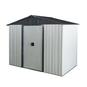8ft x 4ft Outdoor Metal Storage Shed with Sliding Door and foundation for Backyard, Patio, Lawn - White and Black - 1 of 4