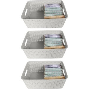 YBM Home Plastic Rattan Storage Box Basket Organizer for Bathroom, Pack of 3 - 1 of 4