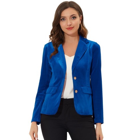 Allegra K Women's Vintage Notched Lapel Button Front Office Velvet Blazer Royal  Blue X-large : Target