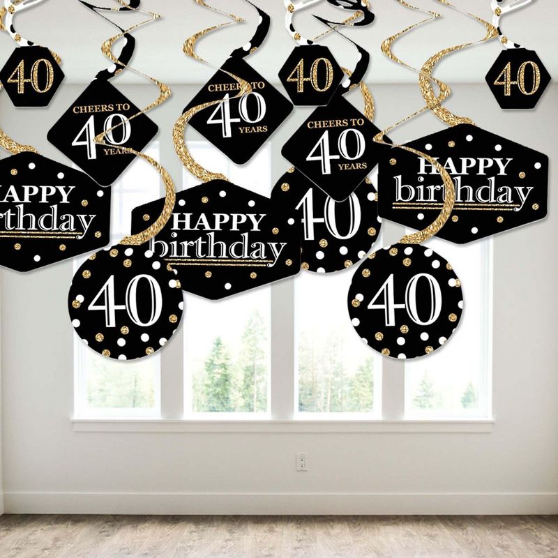 Big Dot of Happiness Adult 40th Birthday - Gold - Birthday Party Hanging Decor - Party Decoration Swirls - Set of 40, 3 of 9