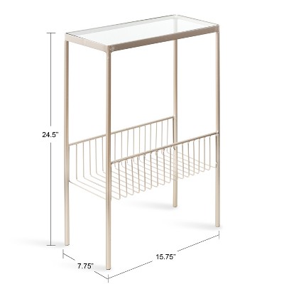 Trubey Gold Metal and Glass Side Table with Storage Rack