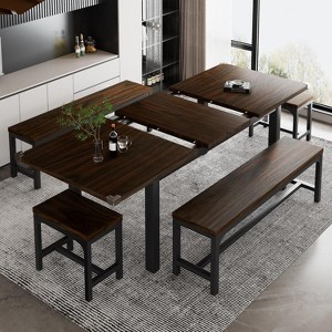 Espresso Extendable Kitchen Table Set with 2 Benches and 2 Square Stools - 1 of 1