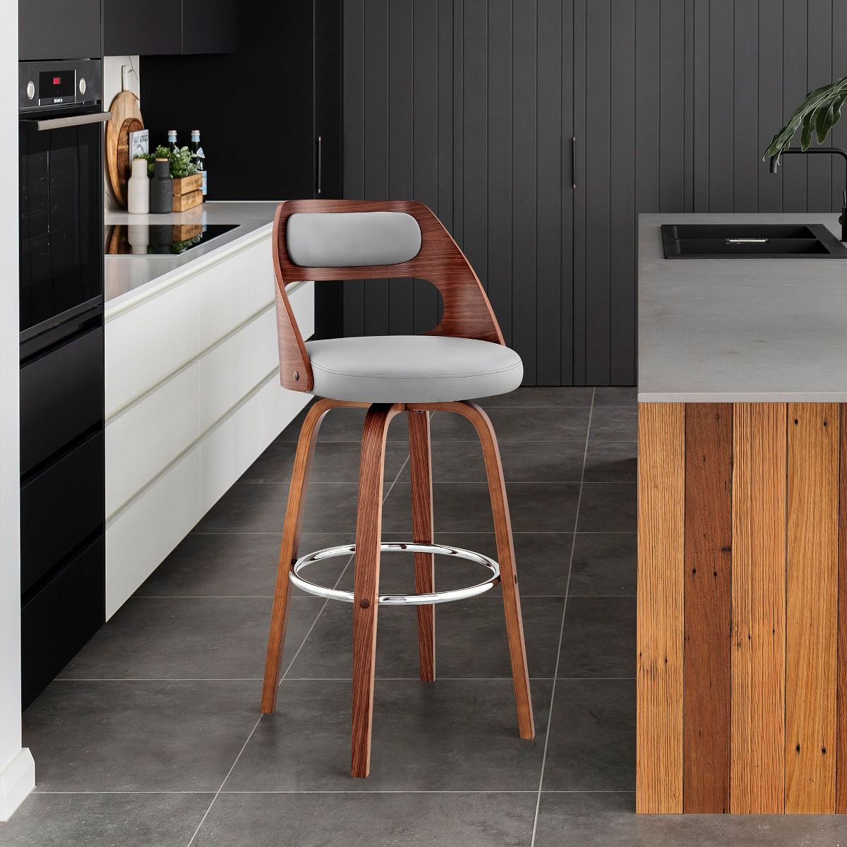 Armen Living Julius Bar Stool Gray and Walnut 30 in Seat Height