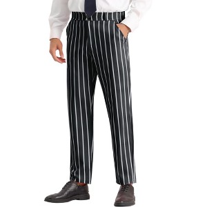 Lars Amadeus Men's Business Flat Front Contrasting Colors Stripes Printed Trouser - 1 of 4