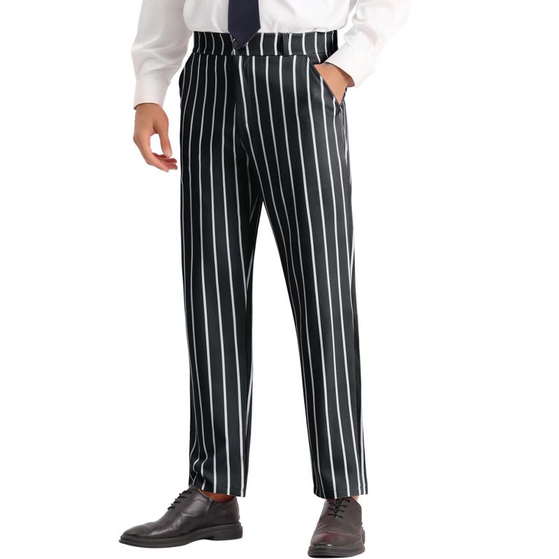 Lars Amadeus Men's Business Flat Front Contrasting Colors Stripes Printed Trouser, 1 of 7