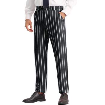 Lars Amadeus Men's Business Flat Front Contrasting Colors Stripes Printed Trouser