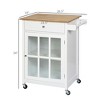 Gulches Rolling Kitchen Island Cart, Kitchen Trolley with Drawer and Glass Door Cabinet, White, 26.5" W x 19" D x 34" H - 3 of 4