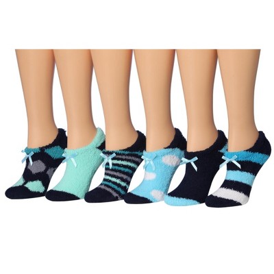 Tipi Toe Women's 6-Pairs Cozy Microfiber Anti-Skid Soft Geometric Striped Pattern Colored Fuzzy Ankle Slipper Socks