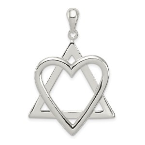 Black Bow Jewelry Sterling Silver Star Of David Heart Pendant, 28 x 42mm - 1 of 4