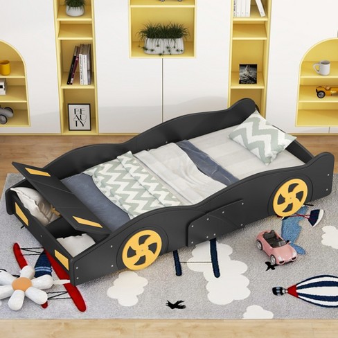  Wooden Race Car Bed,Car-Shaped Platform Bed with Wheels for  Teens Adults Bedroom, No Box Spring Needed (Blue, Twin) : Home & Kitchen