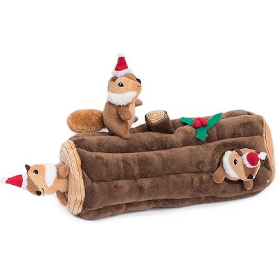 ZippyPaws Burrow Puzzle Plush Dog Toy, Interactive Squeaky Toy for Enrichment, Yule Log