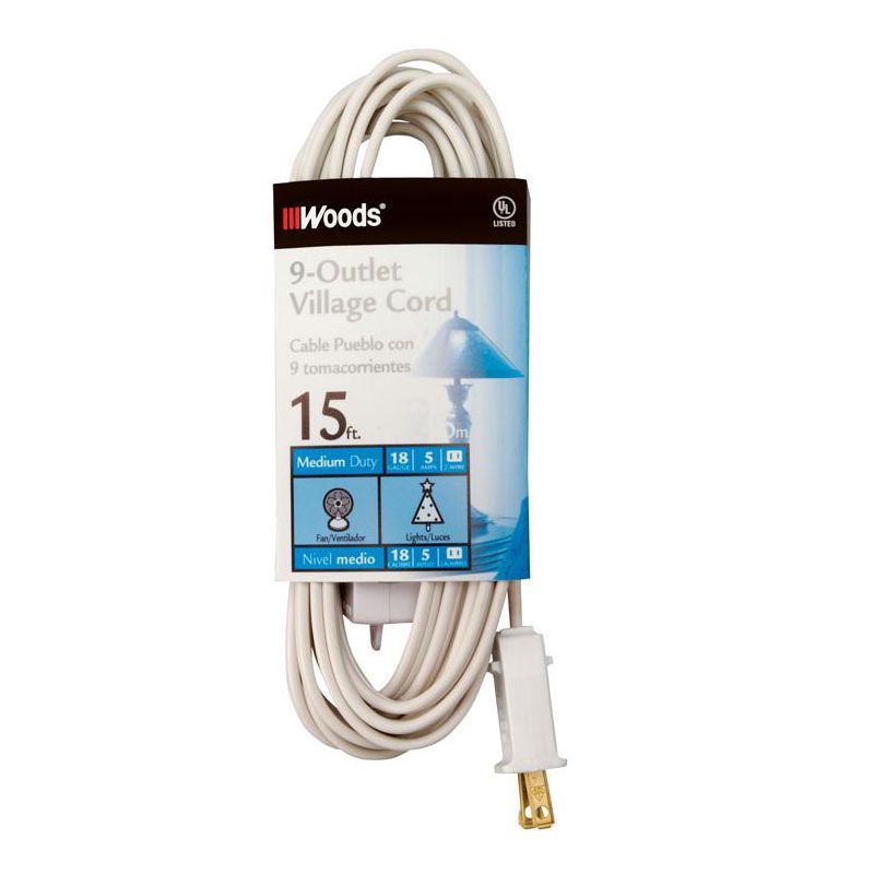 Woods Indoor 15 ft. L White Extension Cord with Switch 18/2, 1 of 2
