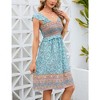 WhizMax Women's Summer Floral V Neck Flutter Sleeve Bohemian Smocked Casual Swing Mini Dress - 2 of 4