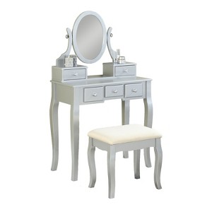 AZL1 Life Concept Vanity Table with Adjustable Mirror 5 Drawers and Stool Set Easy Assembly for Bedroom Organization, Silver, 35.5"*22.4"*13" - 1 of 4