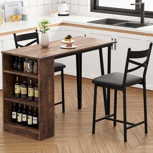 Acekool 3-Piece 36in Counter Height Dining Table Set with 2 Barstools & Storage Shelves, Drop Leaf Space Saving Kitchen Nook - 1 of 4