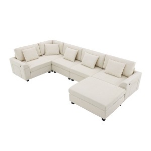 NicBex Modern 128" Chenille Sectional Sofa Modular U Shape Sofa Couch with Ottoman and Cup Holders for Living Room Apartment - 1 of 4