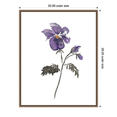 February Violet Watercolor Print on Canvas with Bronze Frame