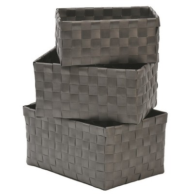 Evideco French Home Goods Woven Strap Storage Baskets - Set of 3, Stackable