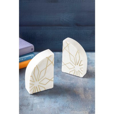 White and Gold Geometric Marble Stone Bookends, Set of 2