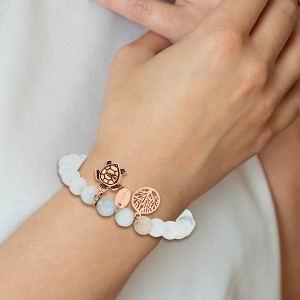Chisel Stainless Steel Antiqued and Polished Rose IP-plated 8mm Blue Grey Dyed Jade Beaded Stretch Bracelet - 1 of 4