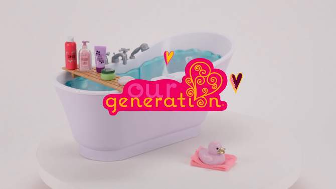 Our Generation Bubbly Bathtime Bathtub with Water Sounds Dollhouse Accessory Set for 18&#39;&#39; Dolls, 2 of 8, play video