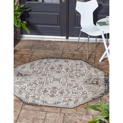 Unique Loom 5' 3 X 5' 3 Octagon Indoor/outdoor Aztec Charcoal Gray Area ...