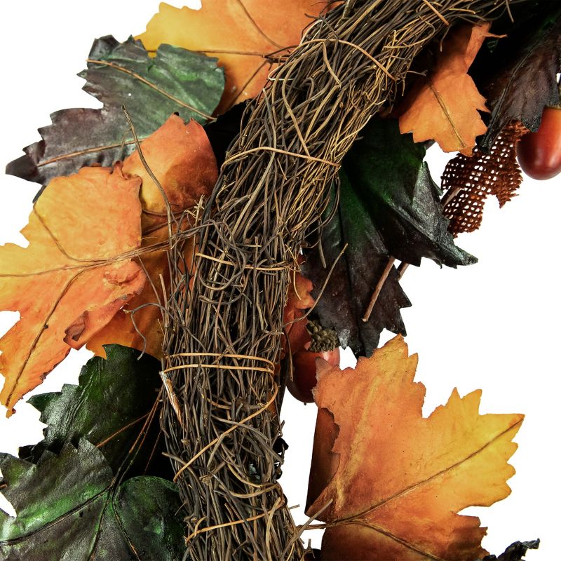 Northlight 20" Autumn Harvest Leaves and Twigs Artificial Thanksgiving Wreath - Green/Brown, 5 of 6