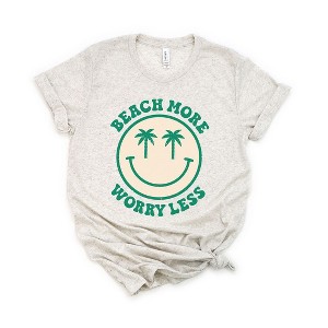 Simply Sage Market Women's Beach More Worry Less Smiley Face Short Sleeve Graphic Tee - 1 of 2