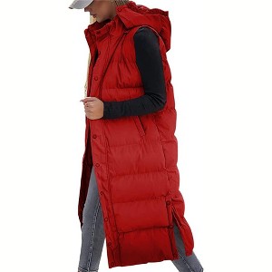 Imily Bela Womens Long Puffer Vest Hooded Sleeveless Winter Coats Quilted Warm Zip Up Padded Outerwear - 1 of 4