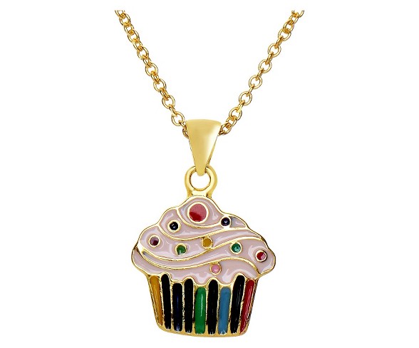 ELLEN 18k Gold Overlay Enamel Children's Cupcake Pendant - White