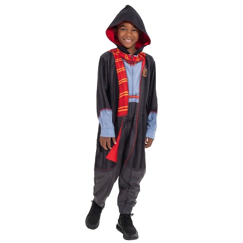 Harry Potter Big Boys Fleece Zip Up Costume Coverall Black 10-12