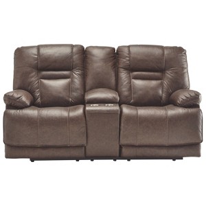 Wurstrow Power Reclining Loveseat with Console/Adjustable Headrest Umber Brown - Signature Design by Ashley, Brown Brown