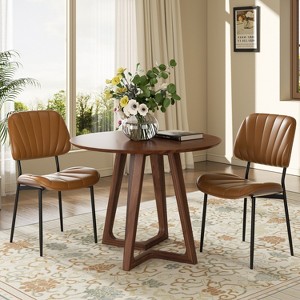 Modern Dining Chairs Set 2 Solid Wood Backrest Upholstered Pu Leather Dining Chairs - 1 of 4