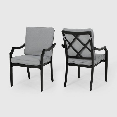 San Diego 2pk Aluminum Dining Chairs with Cushions - Matte Black/Light Gray