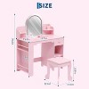 Kids Vanity with Mirror, 2 in 1 Little Girls Vanity Table & Stool, Kids Makeup with Bookshelf, Drawer & Open Shelves for 3-9 Years Girls - 2 of 4