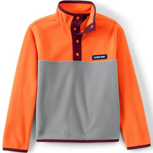 Lands End Kids Heritage Fleece Snap Neck Pullover X Small Vivid Orange Ultimate Gray