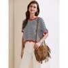 INSPIRE CHIC Women's Summer Striped Knitted Short Sleeve Trendy Loose Fit Pullover T-Shirt - 2 of 4