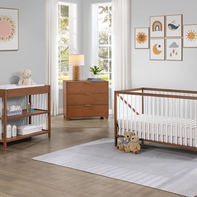 INFURNIC Cribs Convertible 3-in-1 Crib with Adjustable Mattress Heights for Growing Babies, Brown, 53.5"*30"*33"