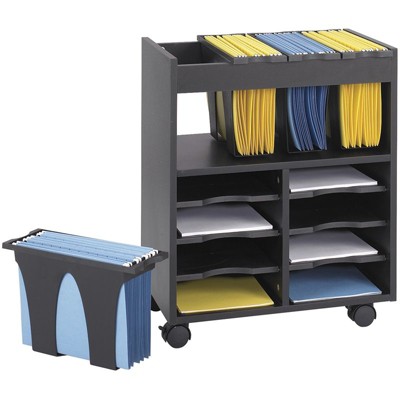 Steel 8 Compartment Go Cart Mobile Wood Letter File Cart in Black-Safco