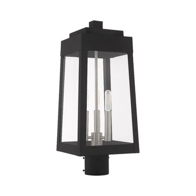 Oslo Sleek Black Brass 3-Light Outdoor Post Lantern with Clear Glass