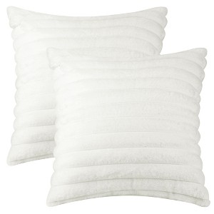 Unique Bargains Plush Faux Fur Throw Solid Striped Soft Sofa Living Room Pillow Covers 2 Pcs - 1 of 4