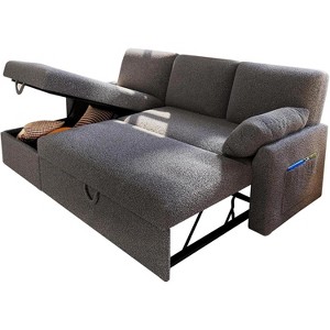 AMERLIFE Sleeper Sofa- 2 in 1 Pull Out Couch Bed with Storage Chaise Living Room, Grey Boucle - 1 of 4