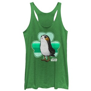 Women's Star Wars The Last Jedi St. Patrick's Day Porg Shamrock Racerback Tank Top - 1 of 3