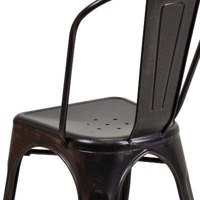 Black-Antique Gold Metal Stackable Armless Dining Chair